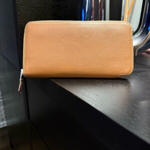 Hermes Brown Azap Leather & Silk Long Wallet in Veau Epsom.